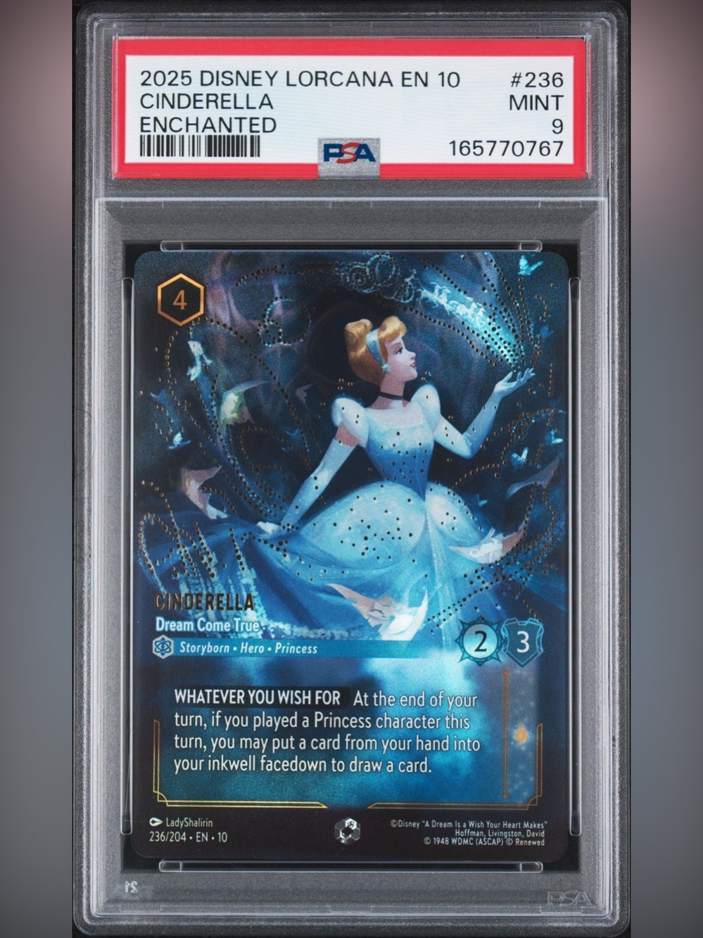 Disney Lorcana Cinderella Dream Come True Enchanted #236 PSA 9